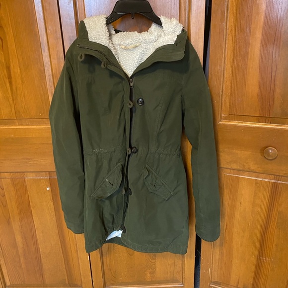 Hollister Y2K Army Green Sherpa Parka Coat - Picture 1 of 6